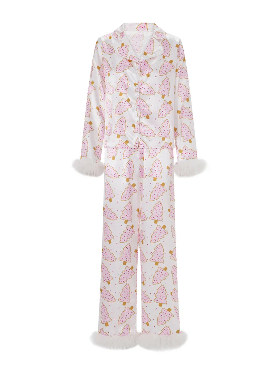 Women's Christmas Pajamas Set V-Neck Top with Pants 2-Piece