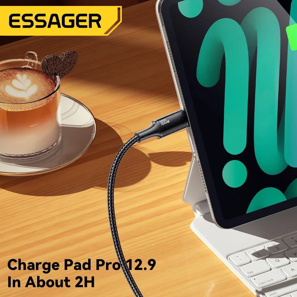 Essager PD 100W Type C to C Cable USB Type-C 5A Fast Charging Mobile Phone Cable For MacBook iPad Oneplus Xiaomi iPhone 15 Cable