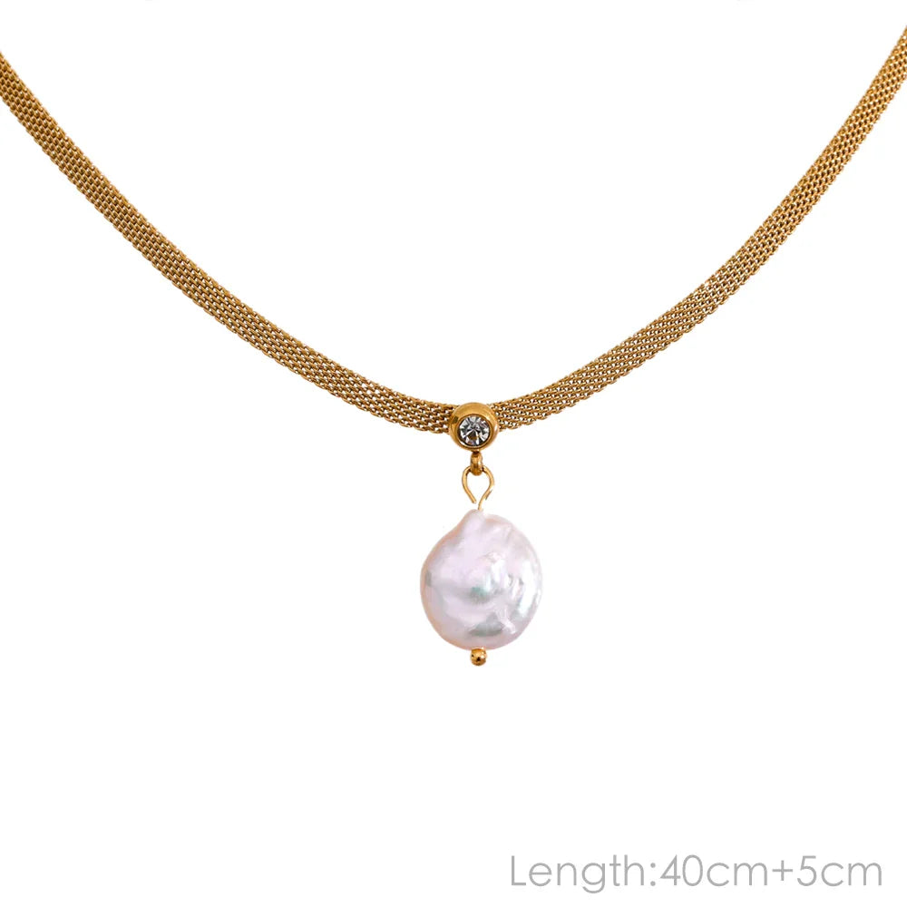 Yhpup Tarnish Free Natural Pearl Beads Chic Exquisite Necklace Thin Chain Stainless Steel Minimalist Charm Collar Jewelry Women