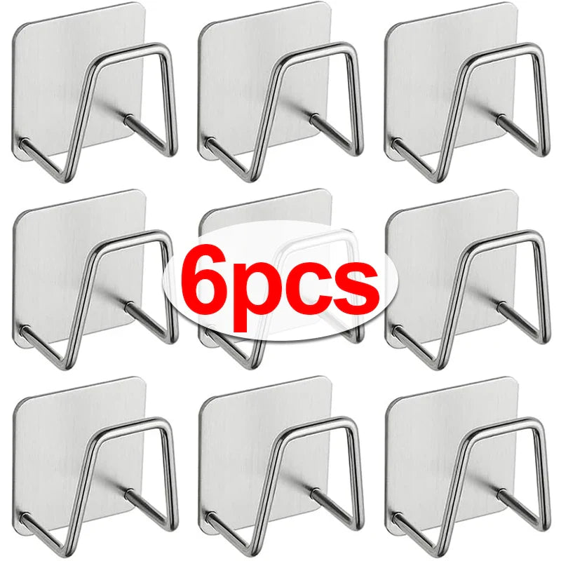 1-6pcs Kitchen Stainless Steel Sink Sponges Holder Self Adhesive Drain Drying Rack Shelf Household Wall Hooks Storage Organizer