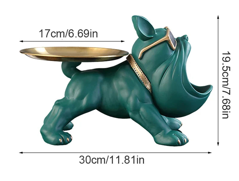 Bulldog Storage Tray Sculpture – Cool Resin Dog Decor with Tray