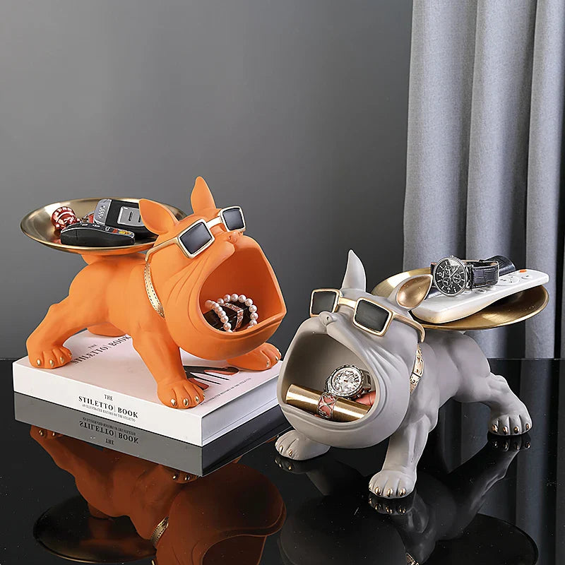 Bulldog Storage Tray Sculpture – Cool Resin Dog Decor with Tray