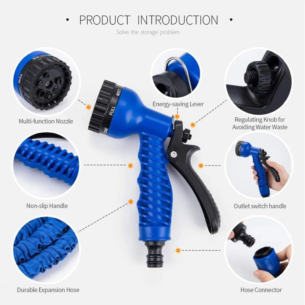 100ft Expandable Garden Hose, Flexible and Lightweight Water Hose with High Pressure Nozzle, Durable and Tangle-Free (Blue)