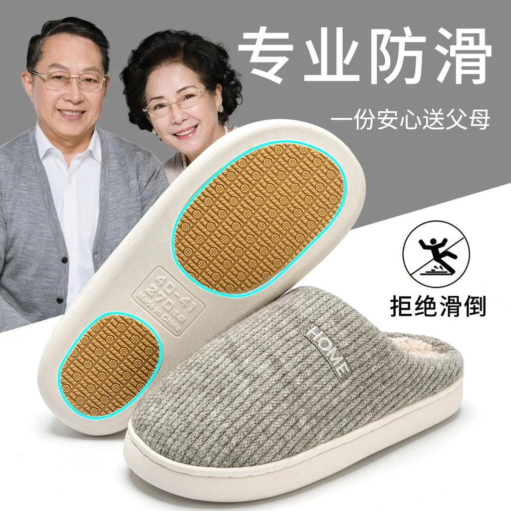 House Fuzzy Slipper Women Striped Winter Warm Fur Plush Non Slip Grip Indoor Lazy Soft Female Thermal Home Shoe Flat Male Men
