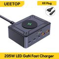 Ueetop 205W GaN Charger Digital Display Desktop USB Type C Charger PD 100W PPS 45W QC4.0 Fast Charging For Laptop Tablet Phone