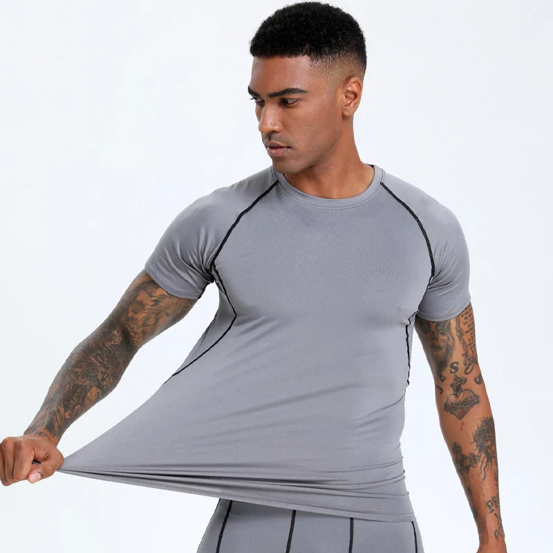 Men's Compression Top, Active Mid Stretch Breathable Moisture Wicking Workout T-shirt For Outdoor Sports