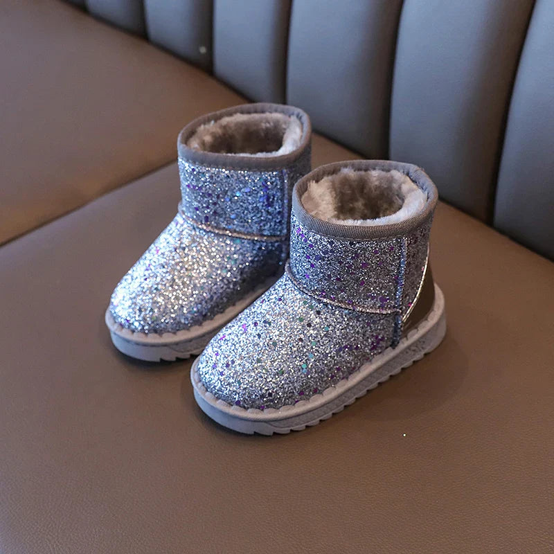 Children's Warm Winter Snow Boots Anti-Slip Soft Microfiber Slip-On Shinny Sport Shoes for Girls And Boys Sizes 25-36