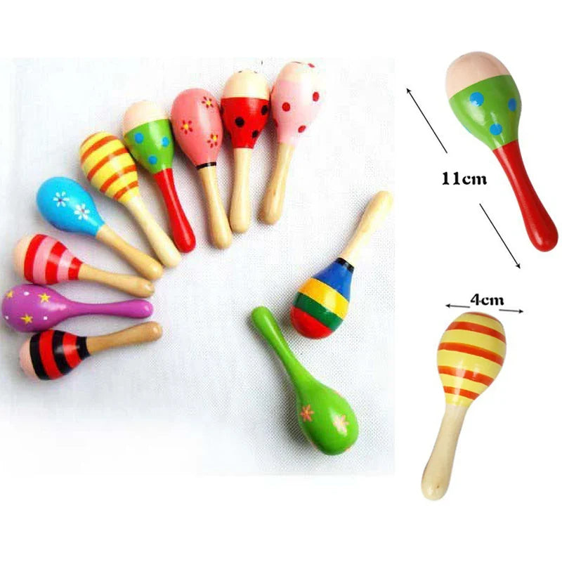 2pcs Colorful Wooden Small Rattles Maracas Beat Baby Educational Toys 0-12 Months Kids Gift for Newborns Funny Dolls