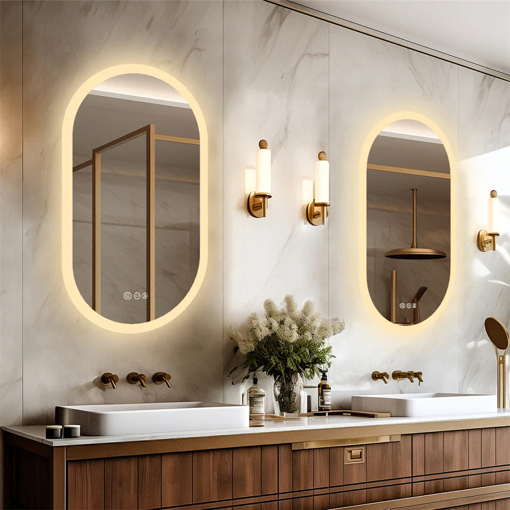 Oval LED Bathroom Mirror Smart Mirrors Dimmable 3 Colors Anti-Fog Light Memory IP65 CRI95 Large Wall Mounted Mirror 32 x 20 in