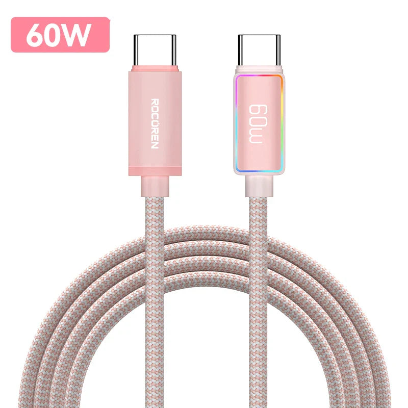 Rocoren 100W USB C to Type C Fast Charging Charger Cable 5A USB-C Cord PD 3.1 High Power Quick Charging For MacBook iPad iPhone
