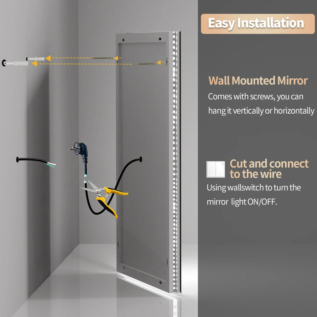 Large Wall-Mounted LED Illuminated Bathroom Mirror Touch Antifog Vanity Mirror Dimmable Commercial-Grade 42"