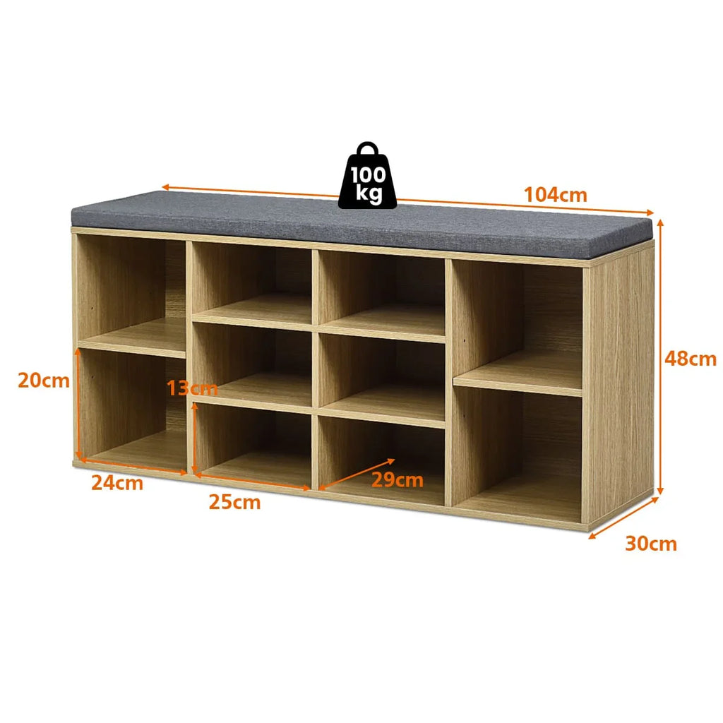 GOFLAME Wooden Shoe Bench Shoe Storage Rack Cabinet Organizer Seat Cushion-Natural