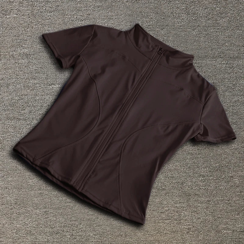 Women sport wear Slim Fit Polyester Quick-drying Full Zip Outdoor Fitness Running Tights Short Sleeves Women's Yoga Wear