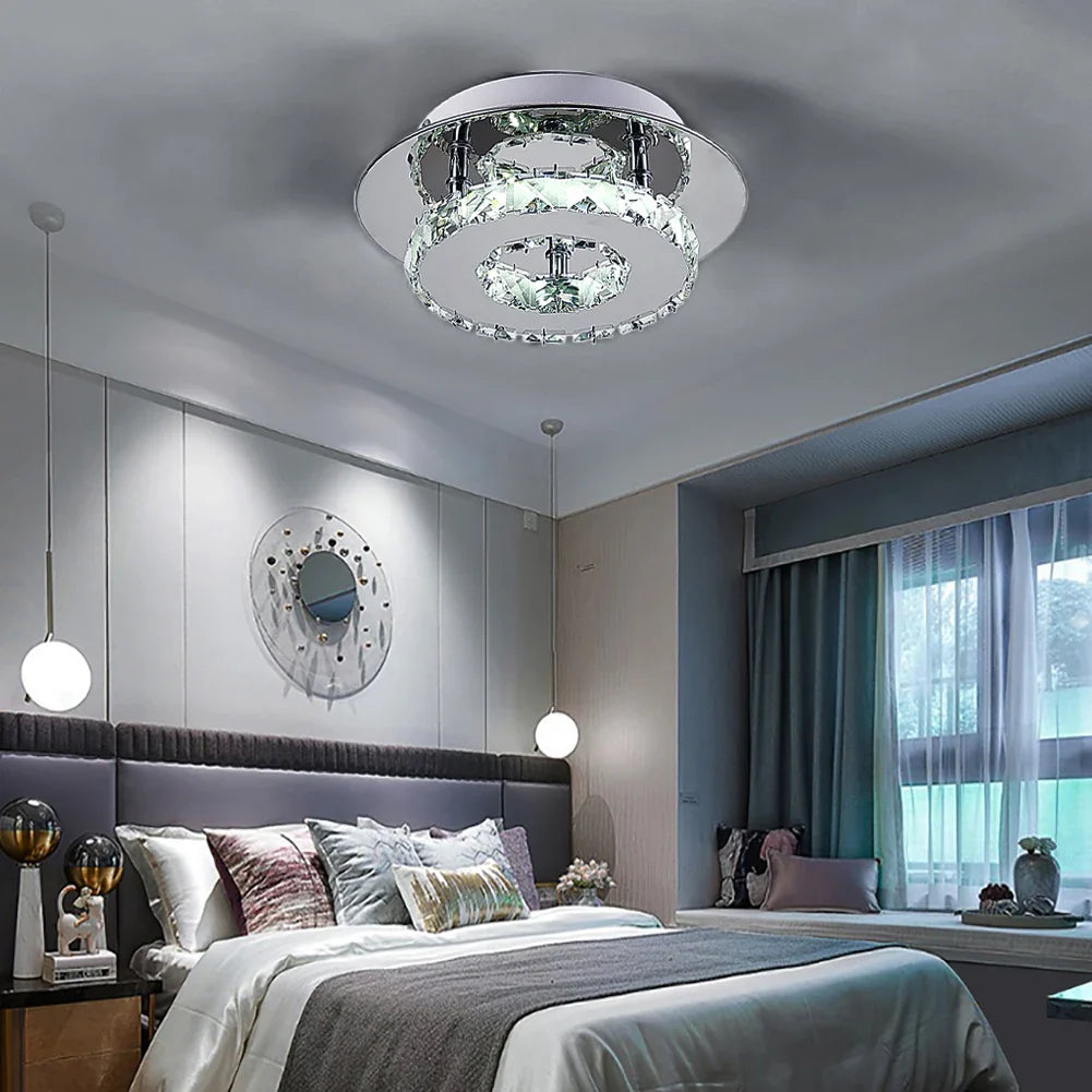 KOMORE Modern Small Crystal LED Ceiling Light, Square / Round for Office, Living Room, Bedroom, Kitchen, Hallway