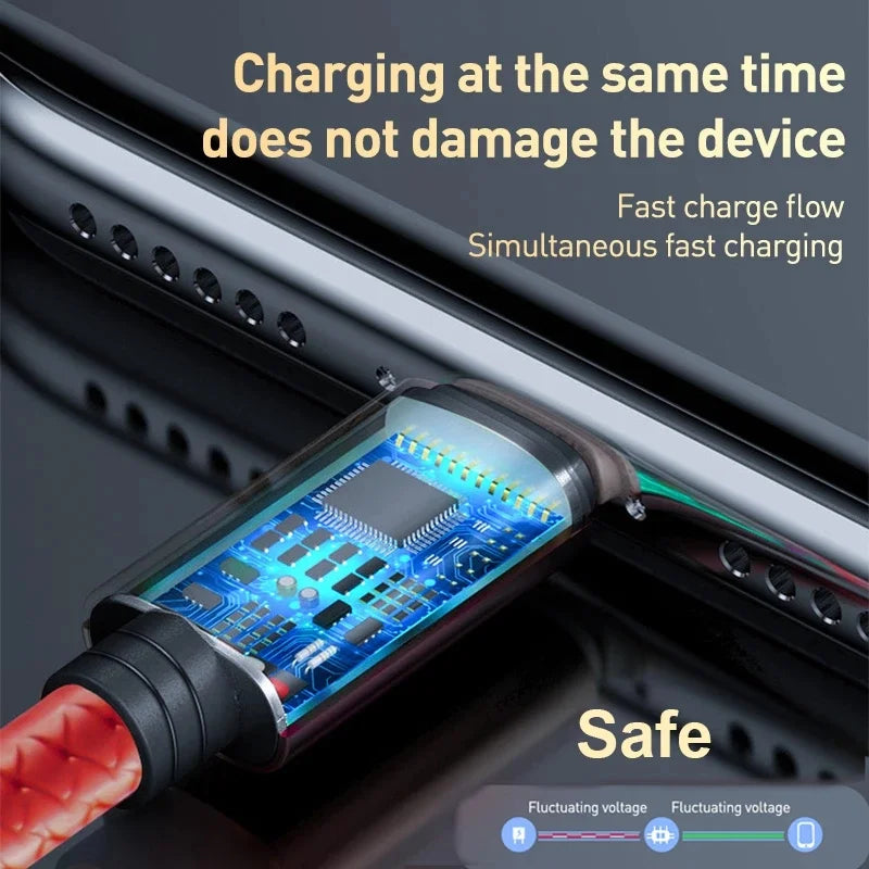 3 In 1 USB Charger Fast Charging Cable Type C Micro IOS Multi Charger Cable for iPhone Huawei Samsung Nylon Braided Cord