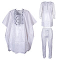 African Clothes for Men Traditional Rich Bazin Original Embroidery White Clothing Men 3 PCS Set Wedding Party Occasion 2024