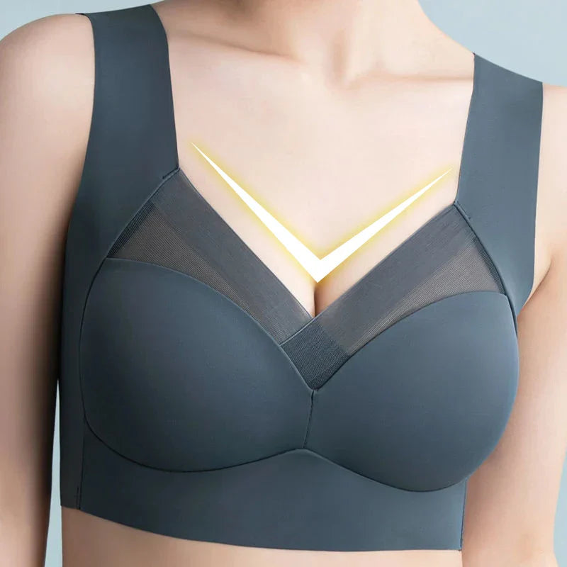 Women Sexy Bra Full Cup Brassiere Female U Back Underwear Lace Splicing Pespective Bralette V Neck Intimates Lingerie Large Size