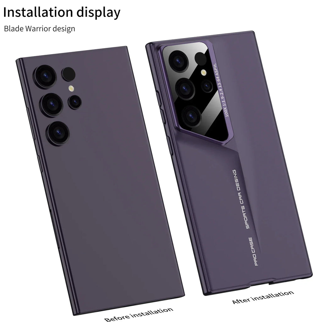 Ultrathin Blade Mecha Hard PC Matte Phone Case For Samsung Galaxy S24 S23 S22 Ultra Lens Protection Frosted Shockproof Cover