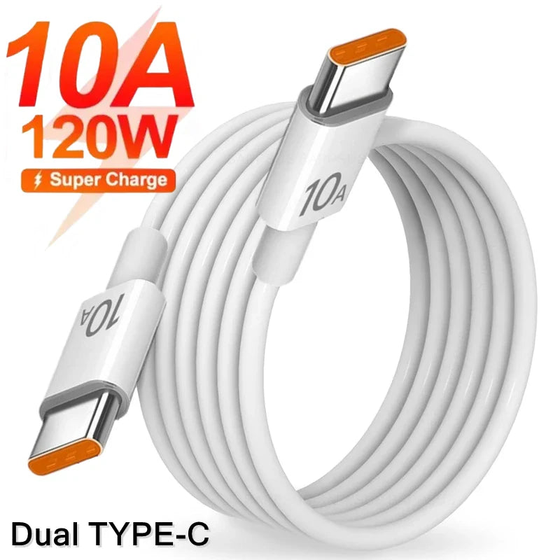 120W Super Fast Charging Cable USB 10A Type C USB-C Phone Data Cord For Huawei P40 P30 Iphone 15Xiaomi 14 Redmi 13 12 Cable New
