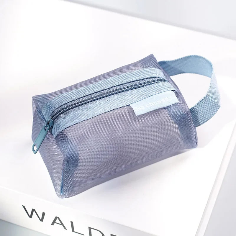 Dark Series Vintage Three-dimensional Square Nylon Mesh Coin Purse Pouch Large Capacity Key Lipstick Earphone Organizer Card Bag