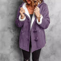 Women’s Faux Wool Hooded Coat with Fleece Lining – Warm Toggle Jacket