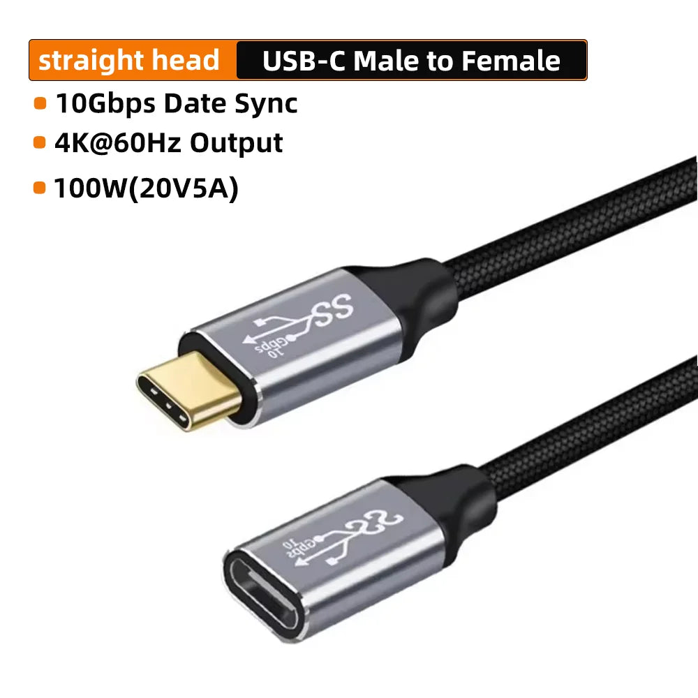 5A Type C Male Female 90 Angle Cable USB C Extension Cable Fast Charging USB Type C 3.1 PD100W Quick Charge With Corner Cables