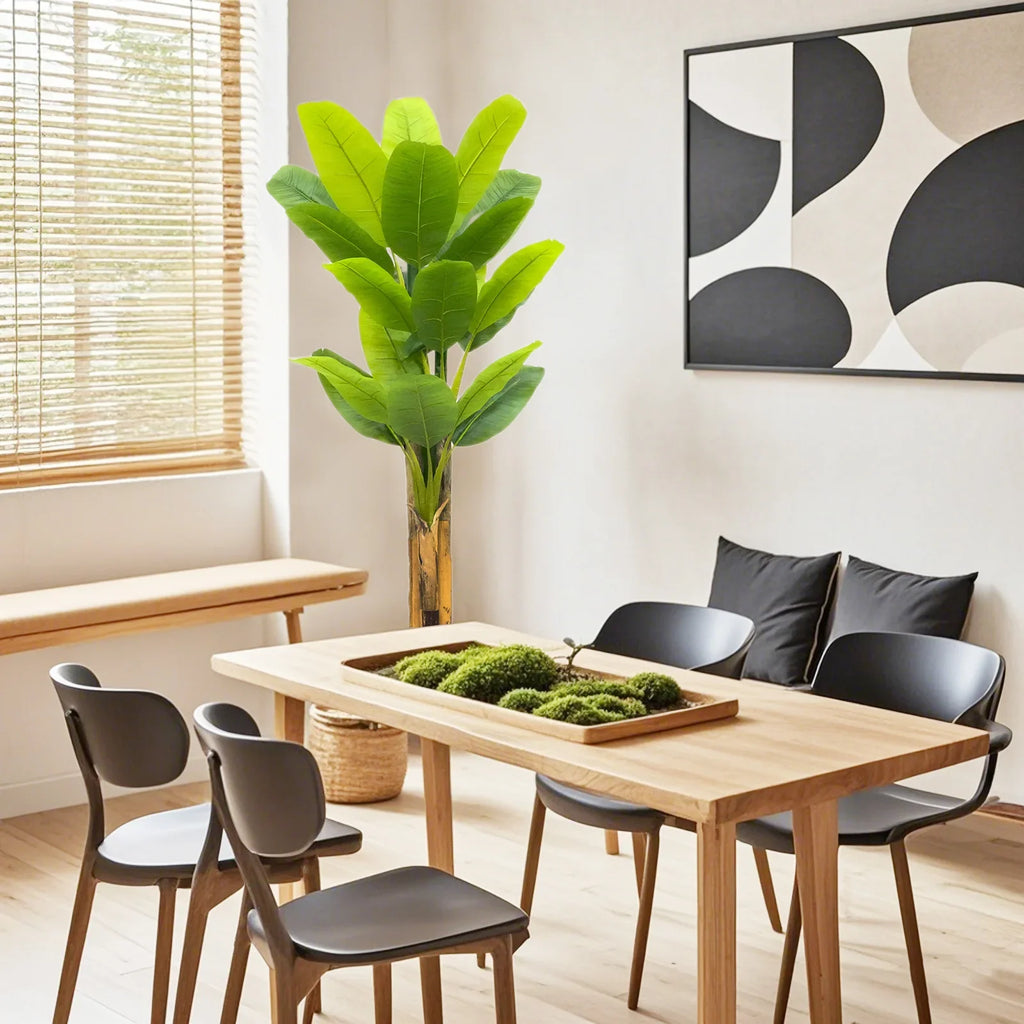 Artificial Banana Leaf Plant with Triple Stalks,Faux Banana Silk Tree,Tropical Fake Leaves Plants Indoor for Home Office