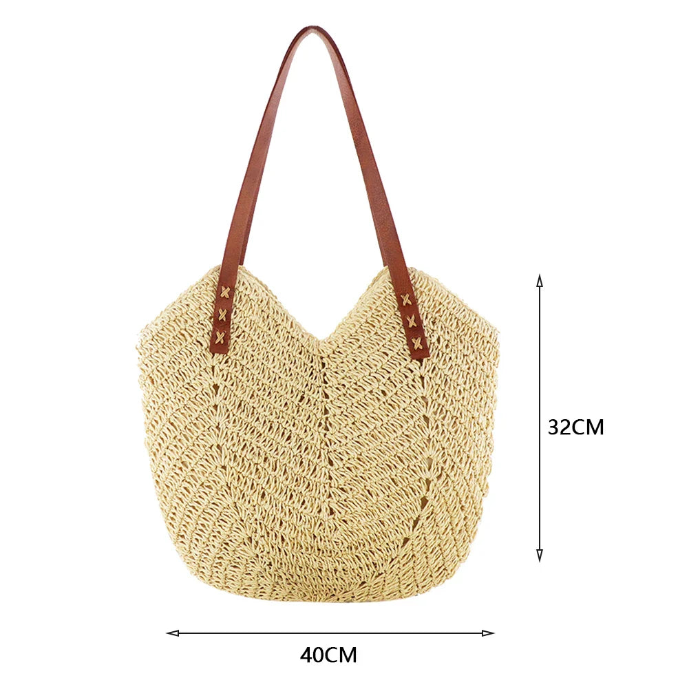 Handwoven Straw Shoulder Bag - Premium Summer Beach Tote | Artisan Woven Handbag for Women