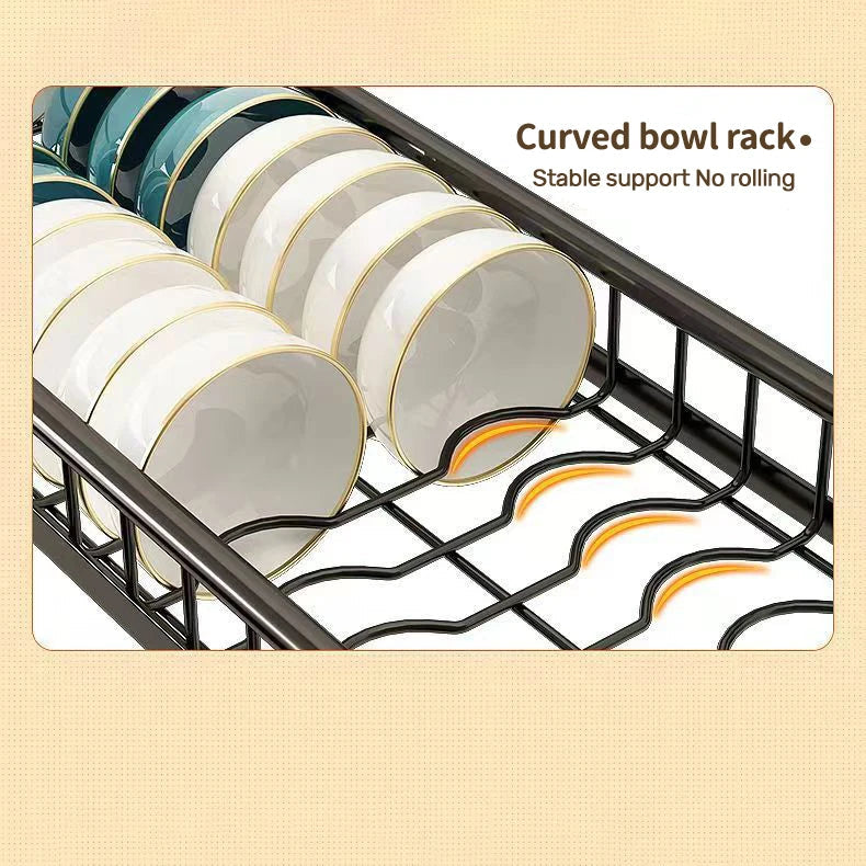 2 Tier Dish Drainer Stainless Steel Draining Dish drainer Multifunctional Black Dish Drainer Rack with Drip Tray for Kitchen Cou