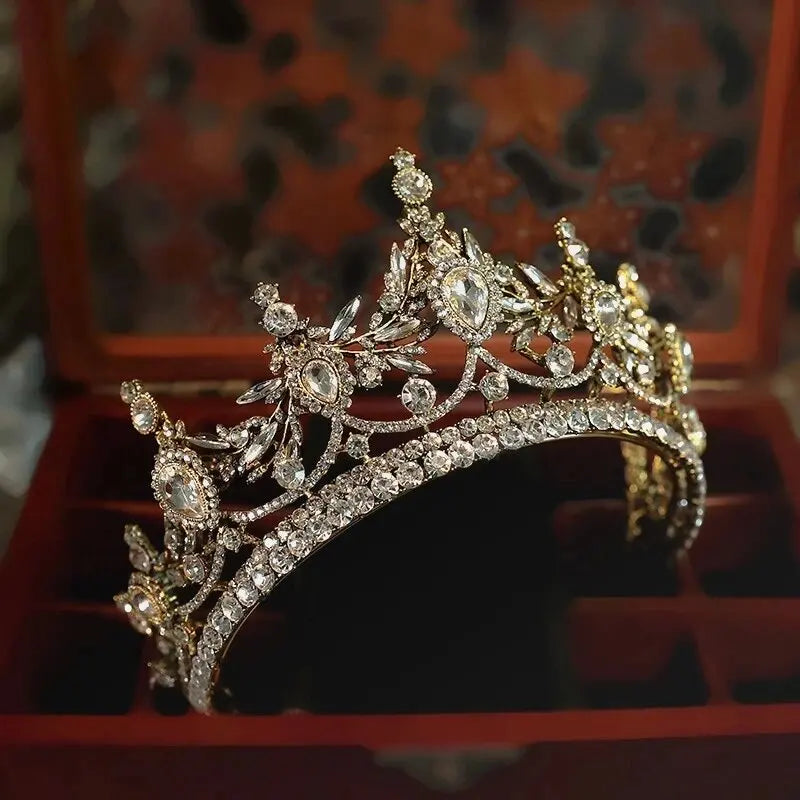 Baroque Bronze Gold Color Crystal Geometric Bridal Tiaras Crowns Headdress