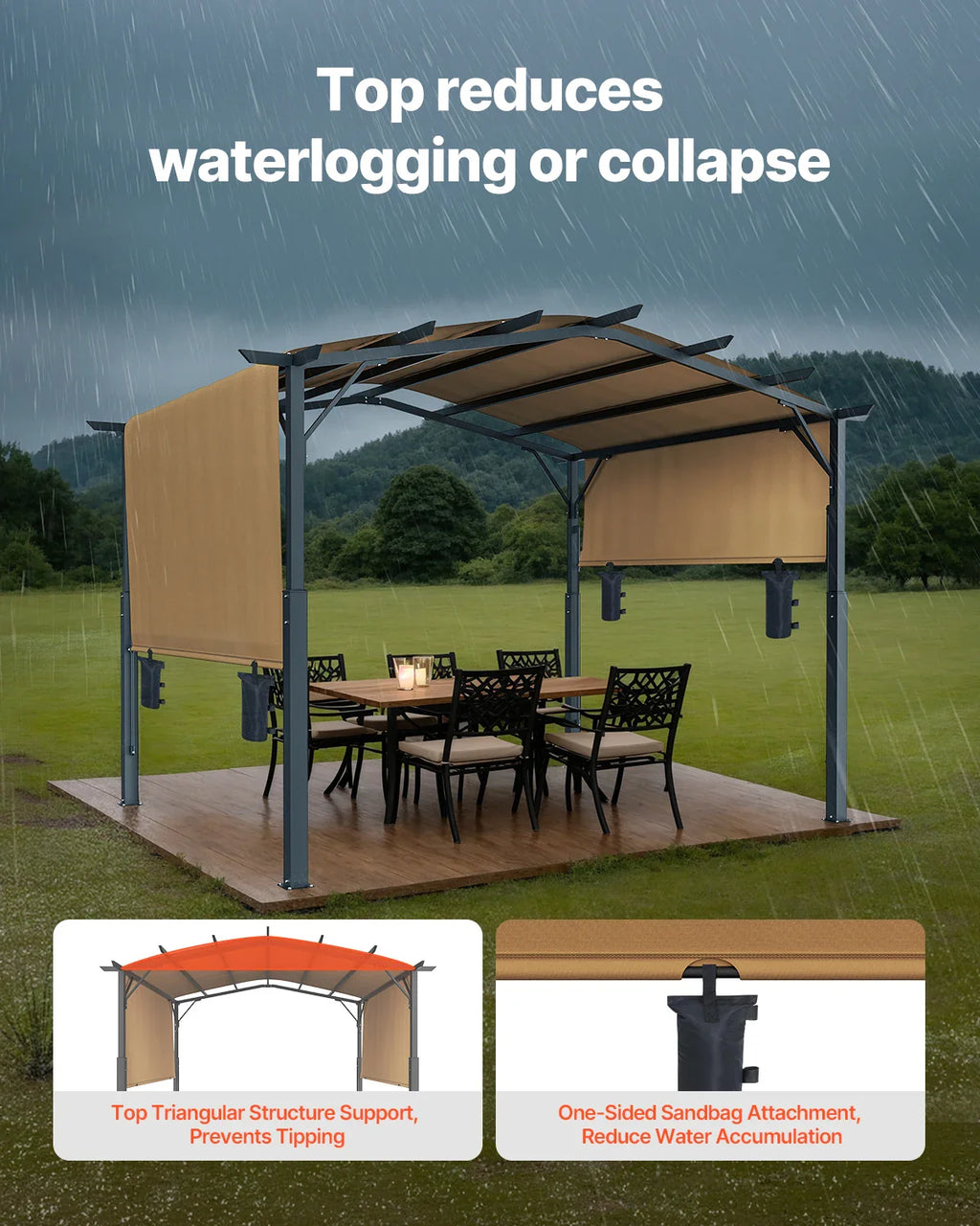 VEVOR Outdoor Pergola Arched Top Metal Pergola Retractable Pergola with Sun Shade Canopy Large Patio Shelter Pavilion for Deck