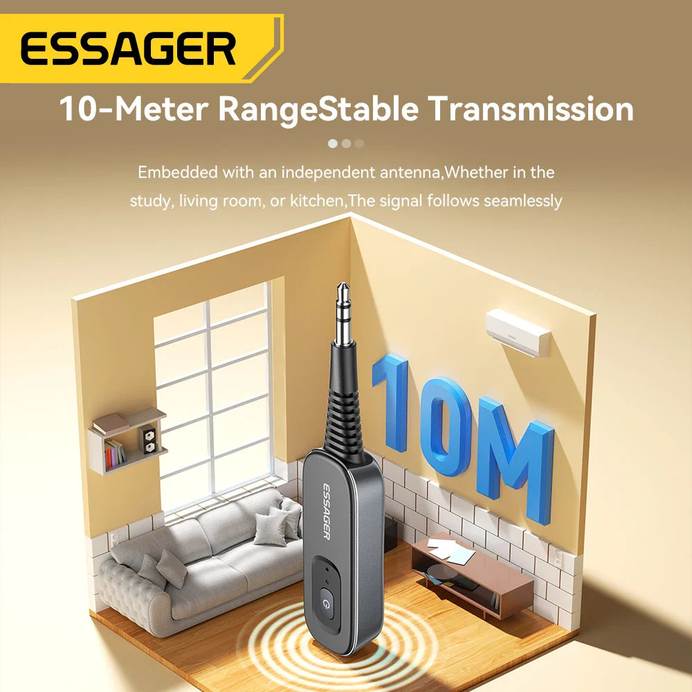 Essager 2-in-1 Bluetooth Audio Receiver Transmitter Wireless Bluetooth 5.1 3.5mm AUX Audio Adapter Stereo for Earphones TV Car