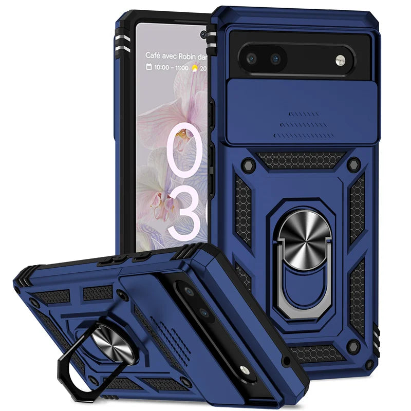 Slide Camera Protect Cover For Google Pixel 6 7 8 Pro Pixel8 Magnetic RIng Holder Shockproof Armor Phone Case For Pixel 6A 7A 8A