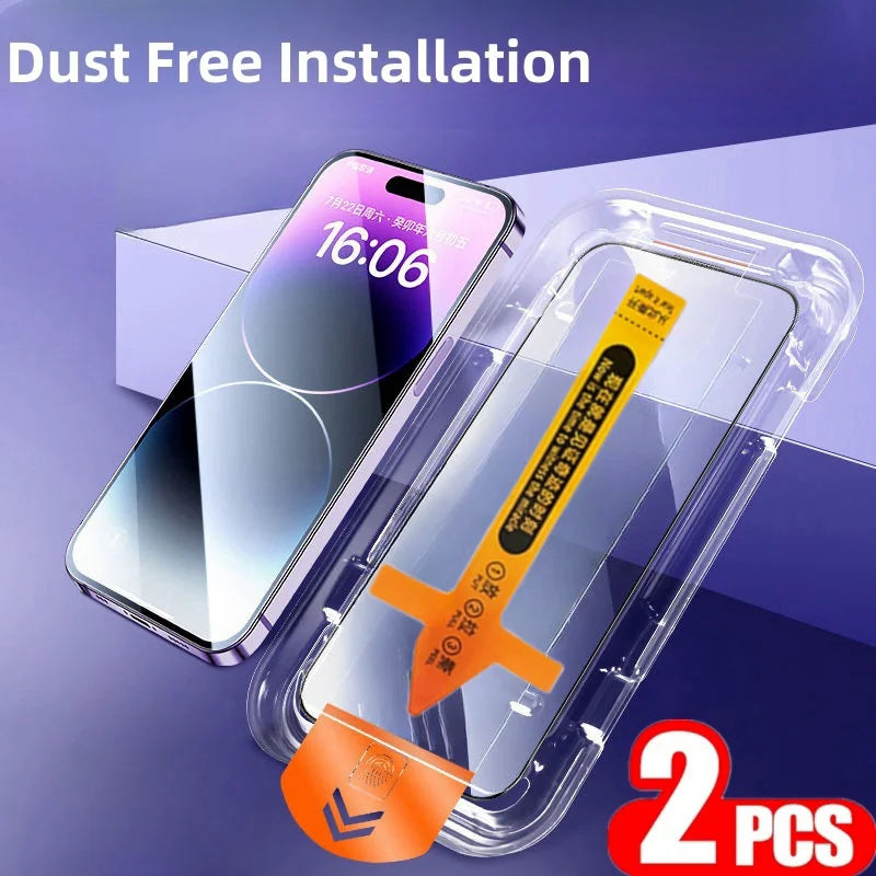 2Pcs Tempered Glass Easy install For iPhone 15 Pro Max 14Pro Full Cover Screen Protector Dust Free Installation For iPhone 15Pro