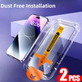2Pcs Tempered Glass Easy install For iPhone 15 Pro Max 14Pro Full Cover Screen Protector Dust Free Installation For iPhone 15Pro