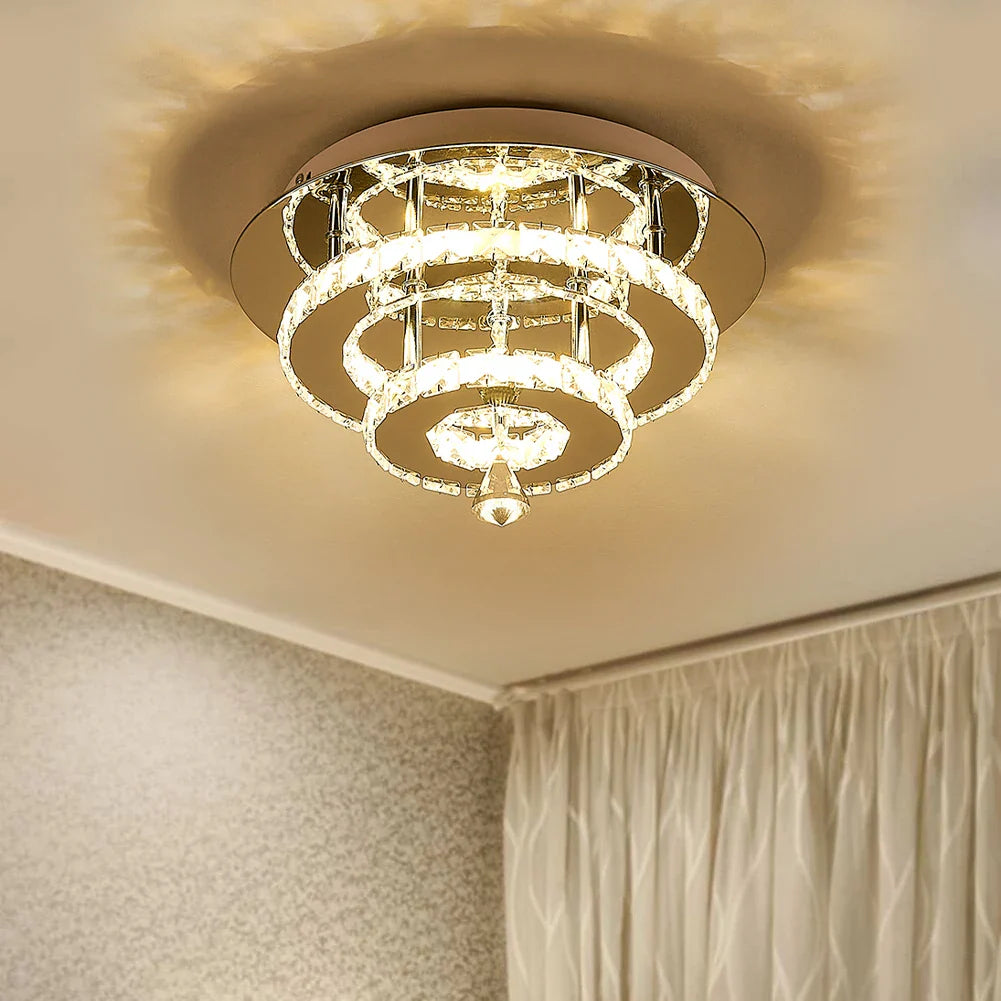 KOMORE Modern Small Crystal LED Ceiling Light, Square / Round for Office, Living Room, Bedroom, Kitchen, Hallway