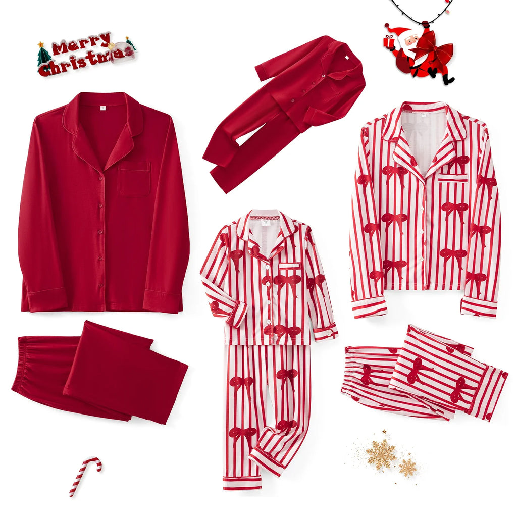 Family 2 Piece Satin Christmas Pyjamas Set Santa Print Long Sleeve Button down Sleepwear Matching Holiday Jumpsuit