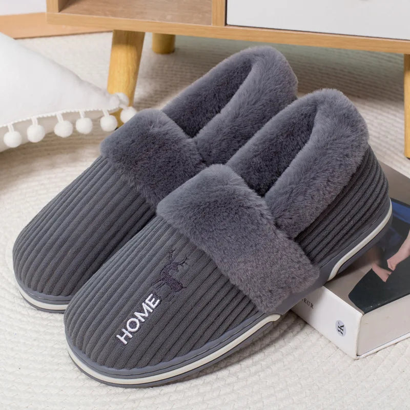 Bebealy Men Shoes Fur Women Slippers Winter House Shoes For Women Indoor Plush Warm Women Shoes 2024 Casual Home Shoes For Men