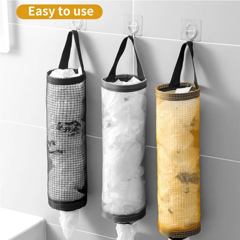 Hanging Plastic Bag Dispenser, Wall-Mounted Kitchen Storage Organizer