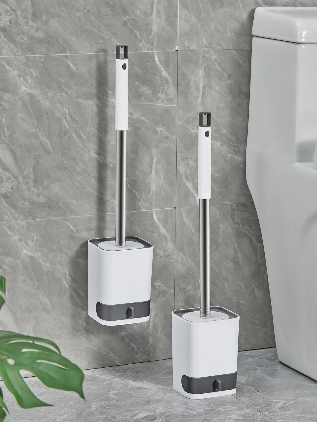Punch-Free Wall Mounted Toilet Brush with Drainable Base Long Handle Plastic Toilet Cleaning Brush Bathroom Accessories