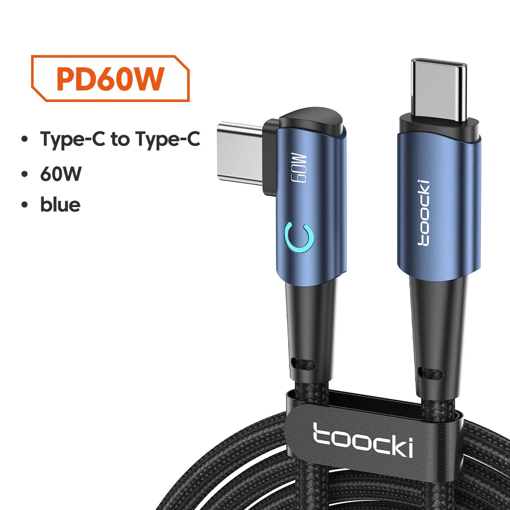 Toocki 90 Degree Elbow USB Type C Cable 100W 5A Fast Charging Data Cord For Huawei Xiaomi Samsung USB C To Type C Cable Gaming
