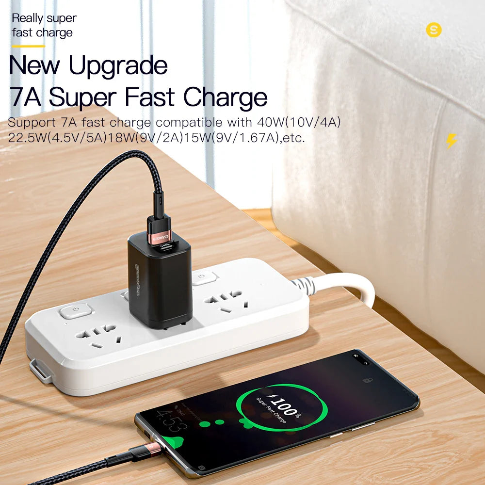 Essager 7A USB Type C Cable 100W For Realme Huawei P30 Pro 66W Fast Charging Wire USB-C Charger Data Cord Samsung Oneplus Poco