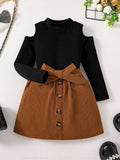 Children's Clothing Girls' Autumn New Fashion Set - Solid Color T-shirt Off