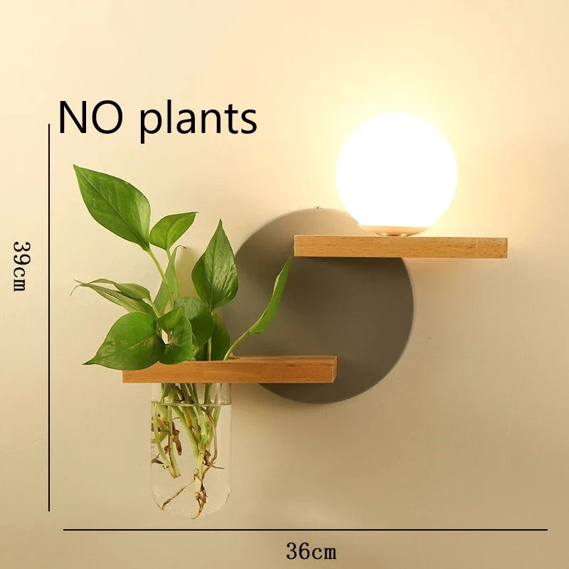 Modern Wooden LED Wall Lamp – Creative Plant & Decor Shelf Light (17 Styles)