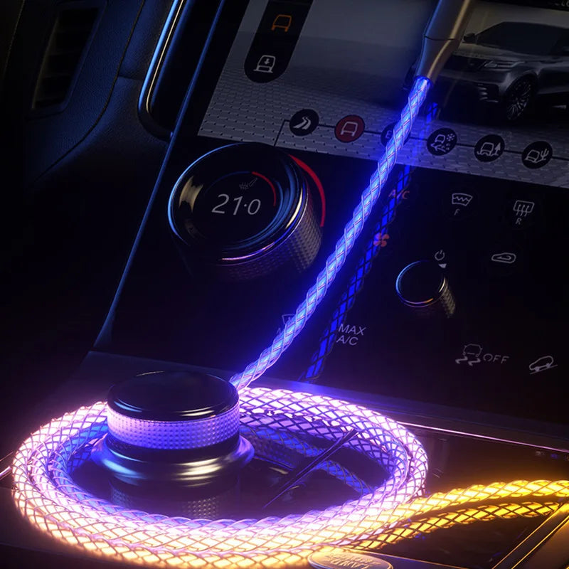 3 In 1 66W 6A RGB Color Light Micro USB Type C Cable Fast Charging Cable For Xiaomi Samsung Huawei For Iphone Car Charging Cord