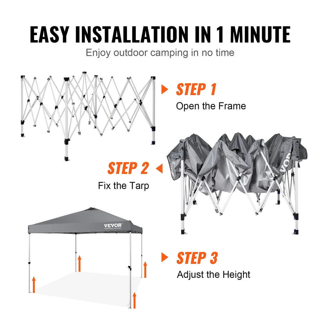 VEVOR Pop Up Canopy Tent 250D PU Silver Coated Tarp with Portable Roller Bag and 4 Sandbags Waterproof and Sun Shelter Gazebo