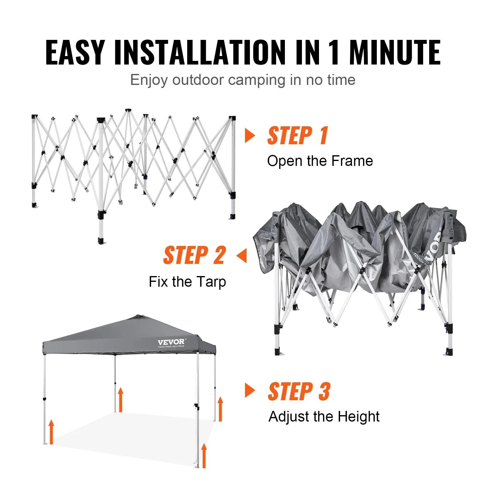 VEVOR Pop Up Canopy Tent 250D PU Silver Coated Tarp with Portable Roller Bag and 4 Sandbags Waterproof and Sun Shelter Gazebo