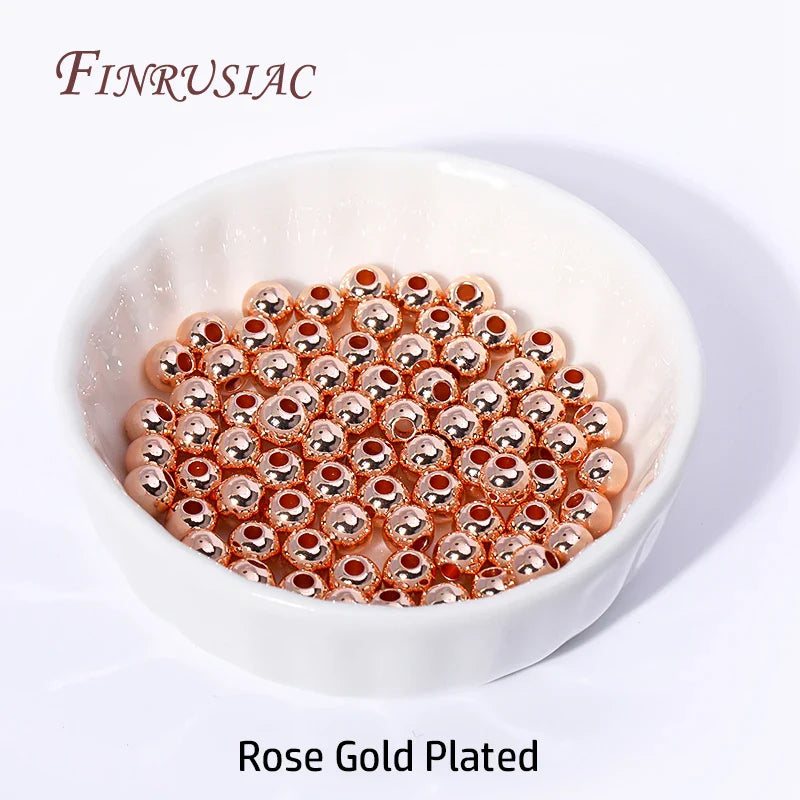 18K Gold Plated Separators For Bead,Spacers Beads For Jewelry Making,Brass Metal Round Beads,DIY Bracelets/Necklace Accessories