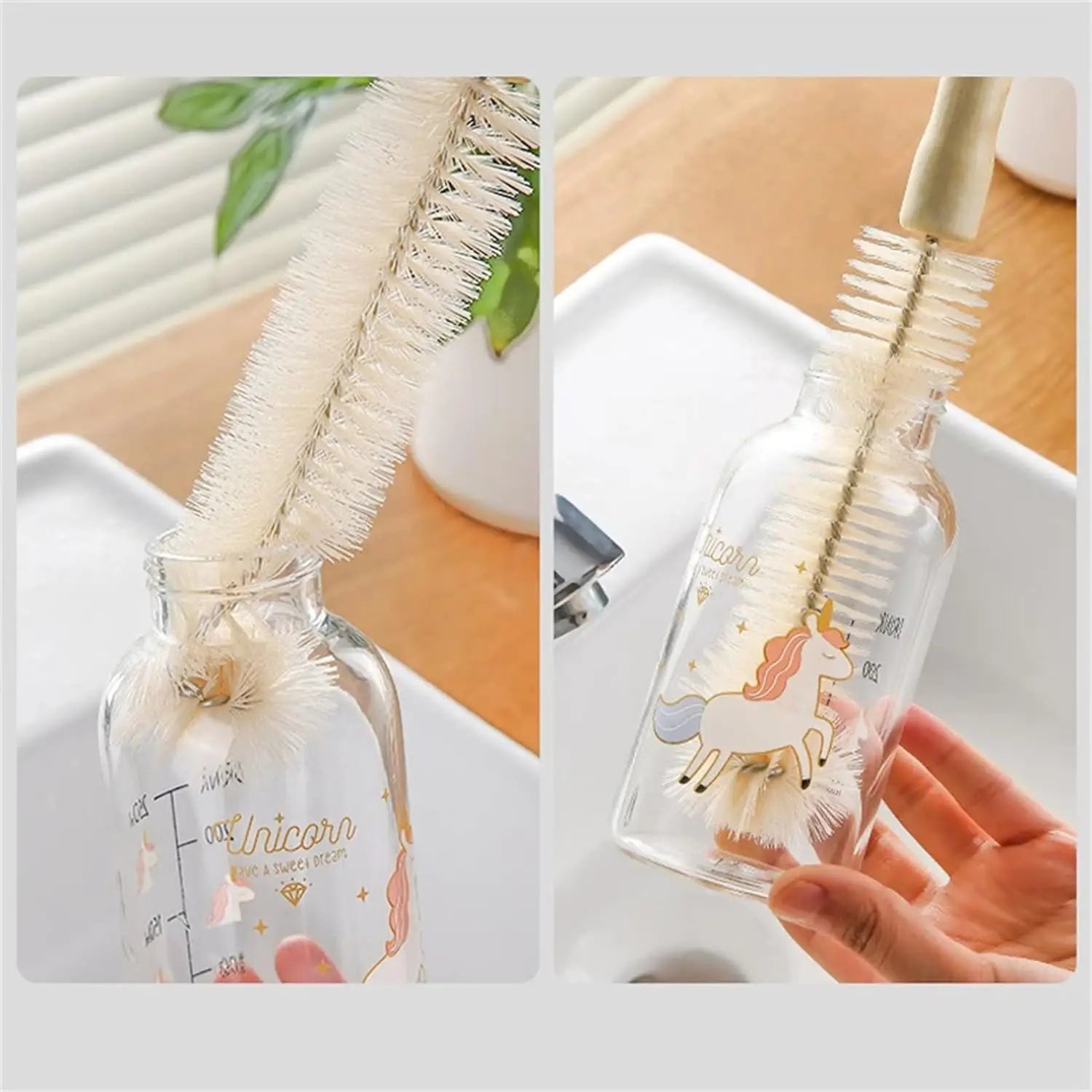 Bottle Brush Cleaner with Long Wooden Handle Water Bottle Cleaning Brush Natural Bristle Kitchen Scrub Bottle Brush for Cup Jug