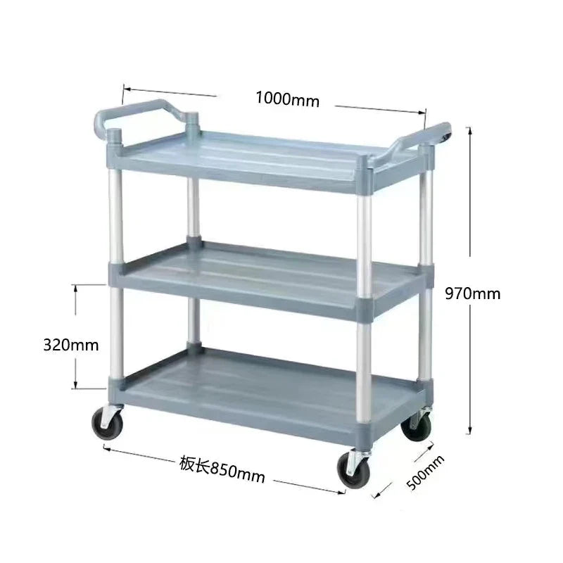 Dining Car Trolley Multi-Functional Plastic Mobile Restaurant Ding Room Commercial Three-Layer Bowl-Receiving Cart Serving Car